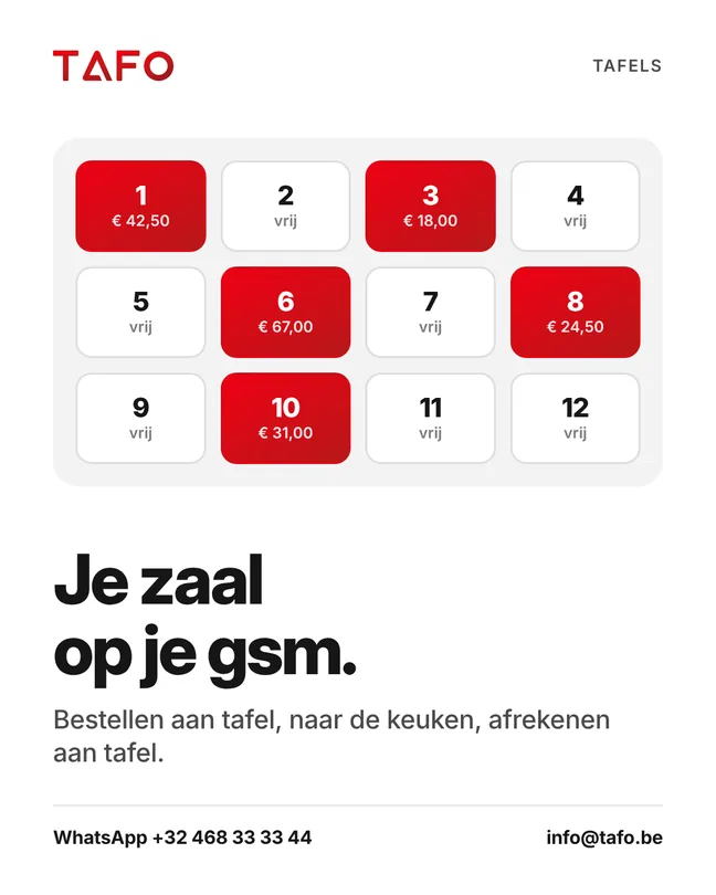 Je zaal op je gsm. Bestellen aan tafel, naar de keuken, afrekenen aan tafel.