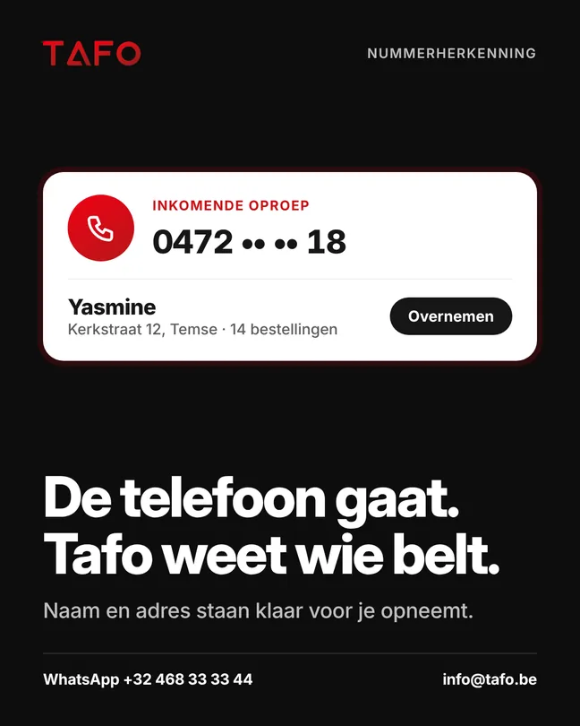 De telefoon gaat. Tafo weet wie belt. Naam en adres staan klaar voor je opneemt.